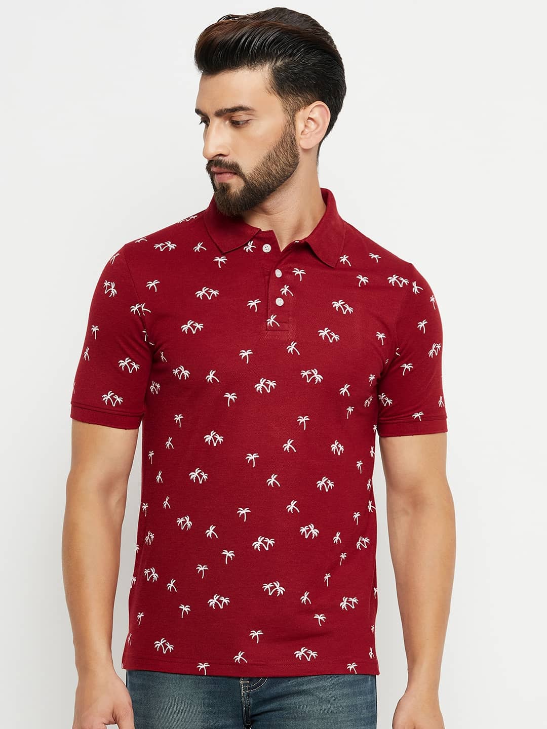 Emerald Pack of 1 Cotton Blend Regular Fit Printed Half Sleeves Men's Polo T Shirt ( Maroon )