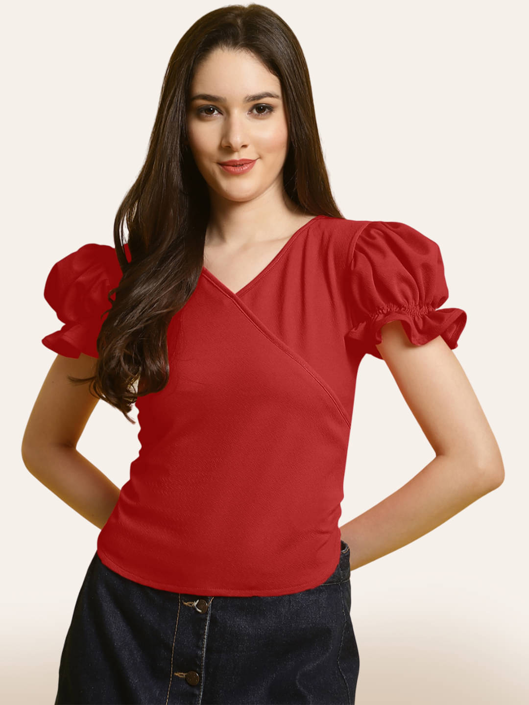 Fabflee Women's Polyester Wrap Top ( Red ) Fabflee Women's Polyester Wrap Top ( Red )