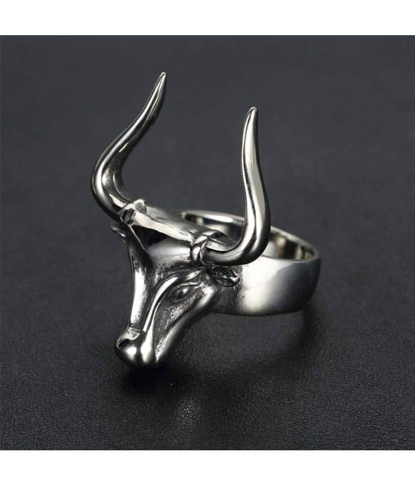 Fashion Frill Stylish Silver Ring For Men Stainless Steel Silver Bull Adjustable Ring For Men Boys Finger Rings For Unisex