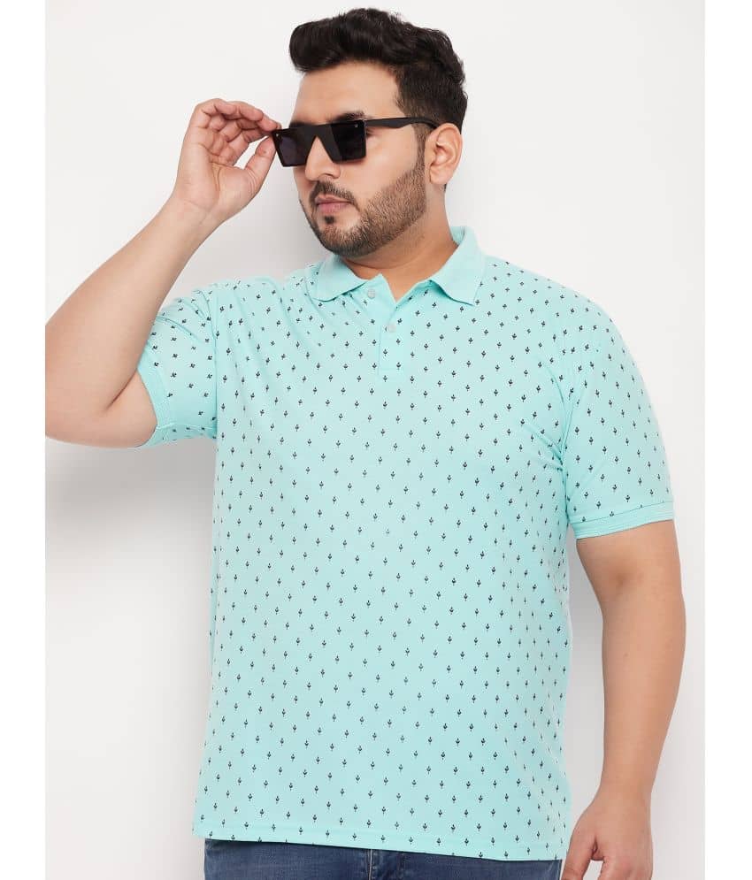 GET GOLF Pack of 1 Cotton Blend Regular Fit Printed Half Sleeves Men's Polo T Shirt ( Aqua )