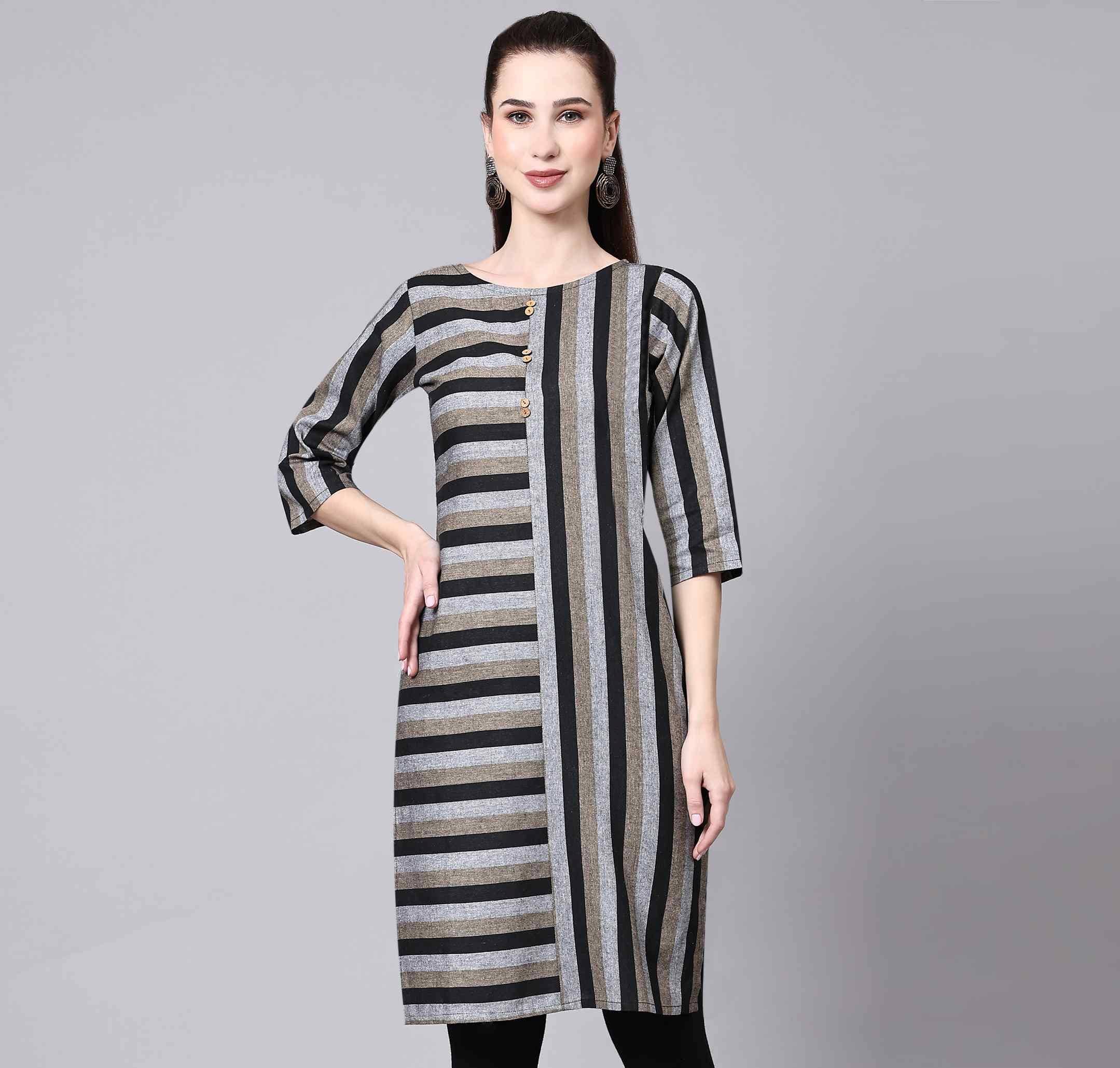 Glomee - Brown 100% Cotton Women's Straight Kurti ( Pack of 1 ) - Kurtis, Tunics | Buy online on ZillyBuy