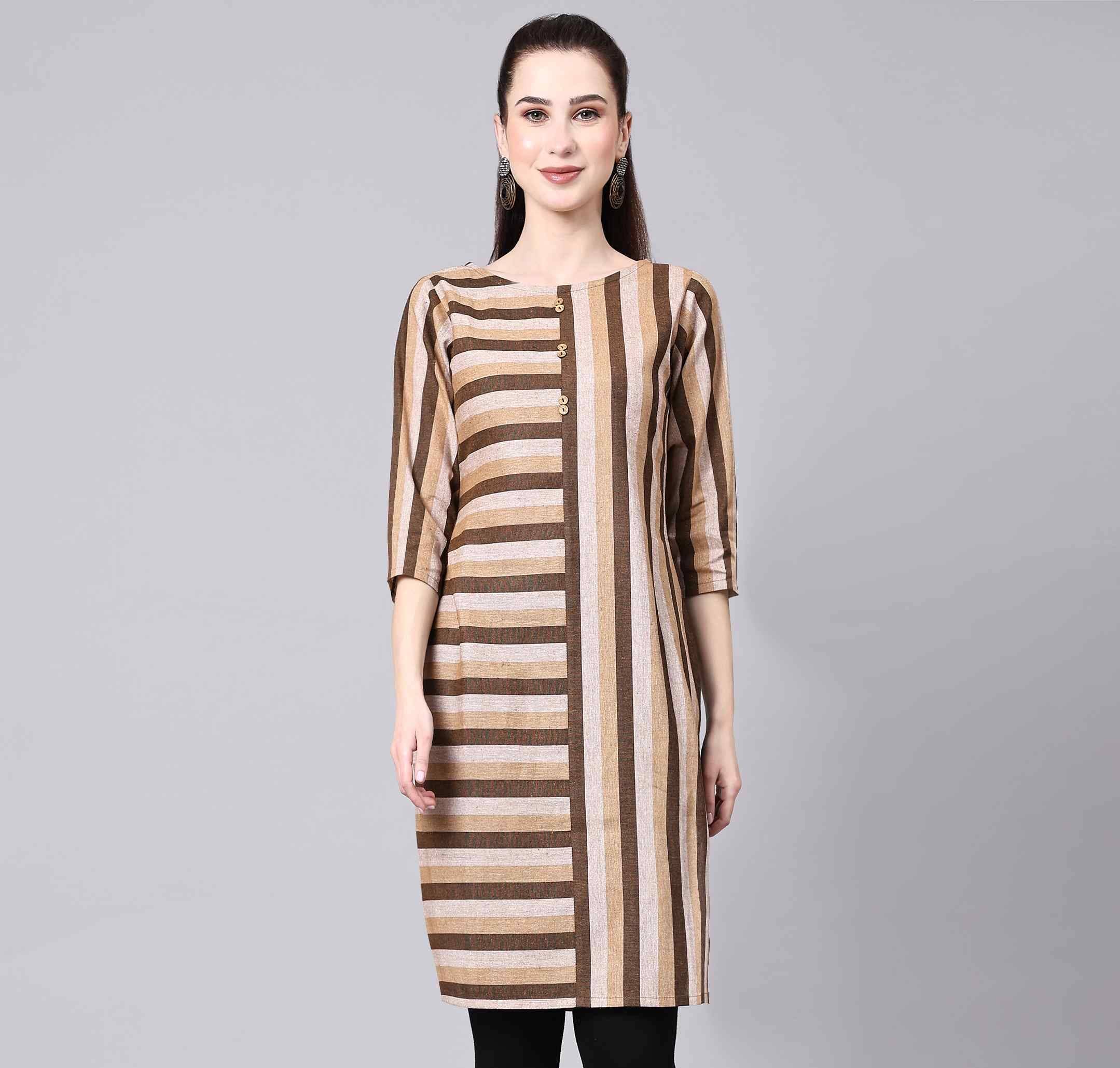 Glomee - Brown 100% Cotton Women's Straight Kurti ( Pack of 1 ) Glomee - Brown 100% Cotton Women's Straight Kurti ( Pack of 1 )