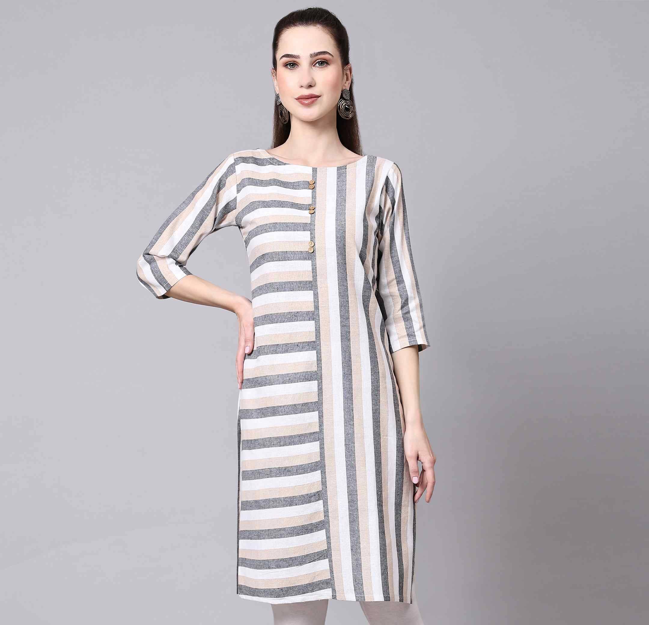 Glomee - Grey 100% Cotton Women's Straight Kurti ( Pack of 1 ) Glomee - Grey 100% Cotton Women's Straight Kurti ( Pack of 1 )