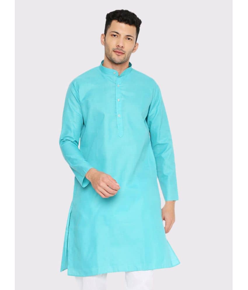 Maharaja - Turquoise Cotton Blend Men's Regular Kurta ( Pack of 1 ) - Kurtas & Kurta Sets | Buy online on ZillyBuy