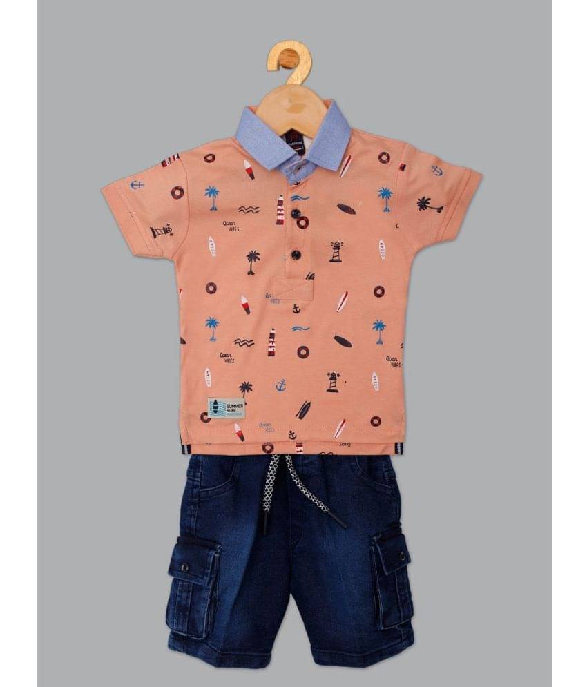     			Master Kids Pack of 1 Boys Cotton T-Shirt & Capris Set ( Orange )