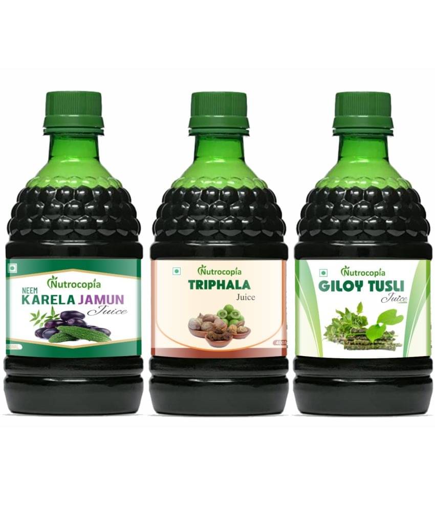 NUTROCOPIA Neem Karela Jamun, Triphala & Giloy Tulsi Juices Pack of 3 of 400 ML(1200 ML) NUTROCOPIA Neem Karela Jamun, Triphala & Giloy Tulsi Juices Pack of 3 of 400 ML(1200 ML)