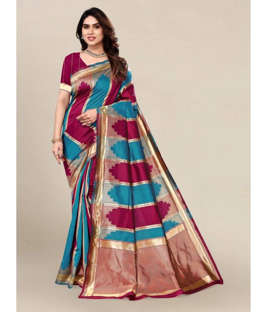 Om Shantam Sarees Banarasi Silk Embellished Saree With Unstitched Blouse Piece ( Turquoise )     			Om Shantam Sarees Banarasi Silk Embellished Saree With Unstitched Blouse Piece ( Turquoise )
