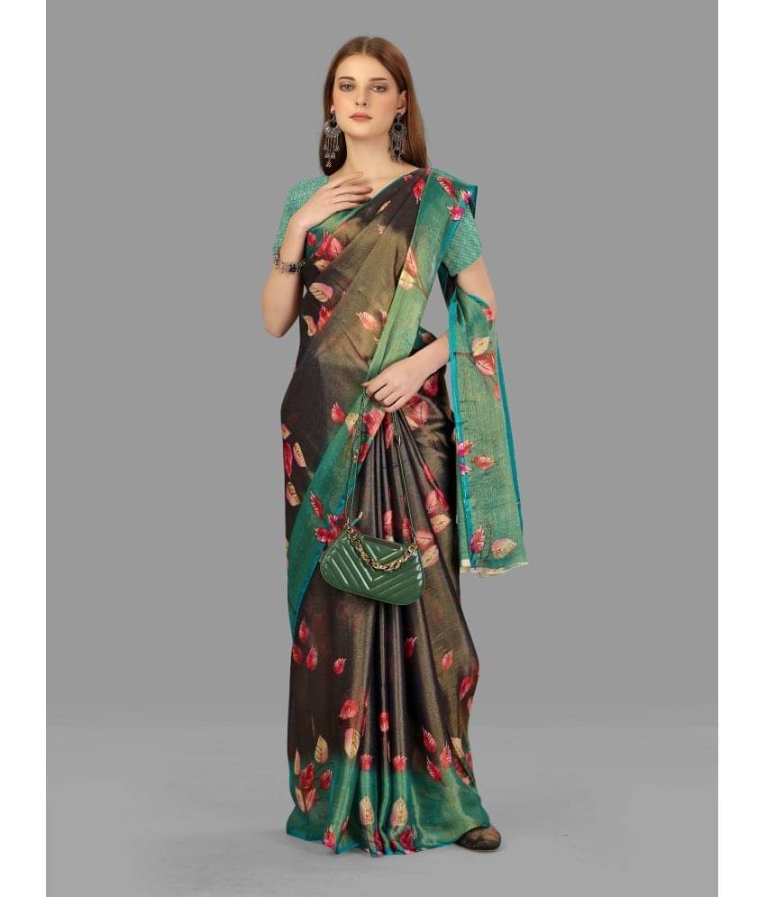     			Sanwariya Silks Brasso Printed Saree With Unstitched Blouse Piece ( Green )