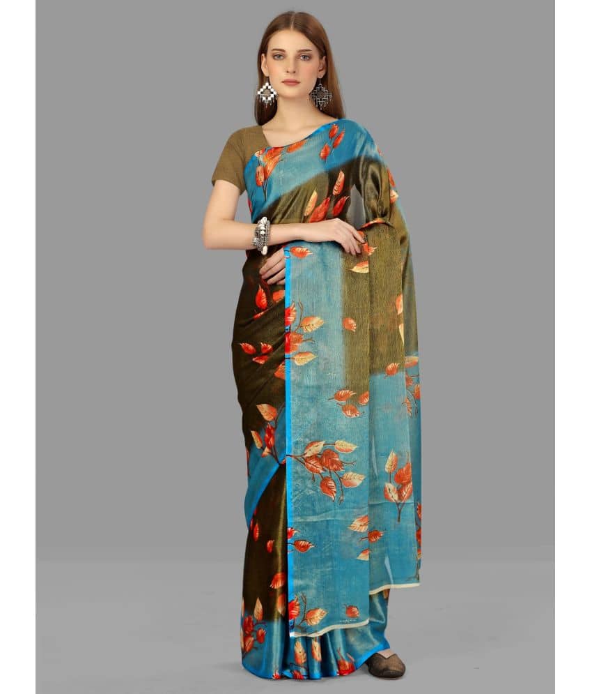 Sitanjali Lifestyle Brasso Printed Saree With Unstitched Blouse Piece ( Light Blue ) - Sarees | Buy online on ZillyBuy
