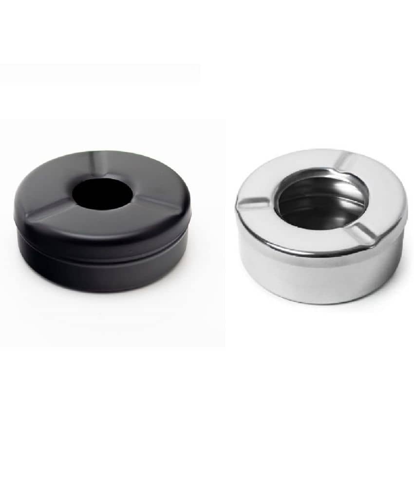 Stainless steel Black/Silver Round Lid Ash Tray- Set of 2 - Cookware | Buy online on ZillyBuy