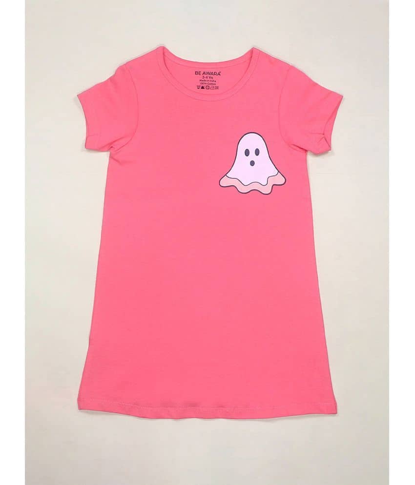 Be Awara Cotton T-shirt Dress For Girls ( Pack of 1 , Pink )