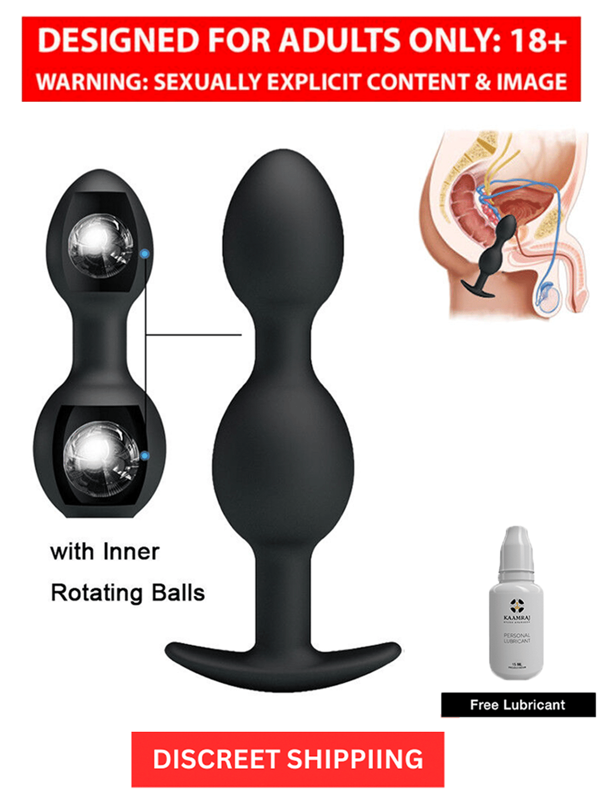 Buy Black Anal Butt Plug With Double Beads Sex Toy For Men And Women By  Naughty Nights + Free Kaamraj Lubricant - Price ₹3001