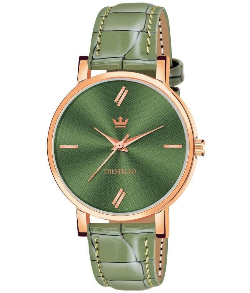     			Crestello - Green Leather Analog Womens Watch