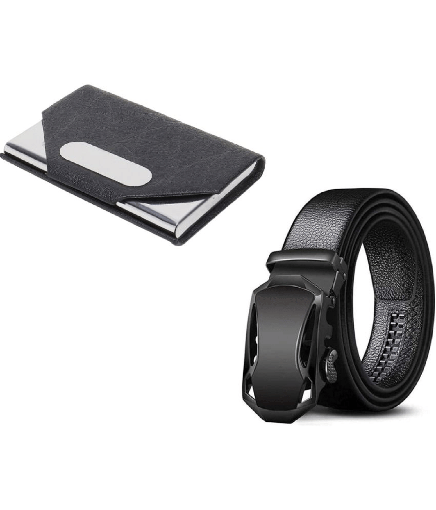     			ESSTIAN - Black Leather Men's Belts Wallets Set ( Pack of 2 )