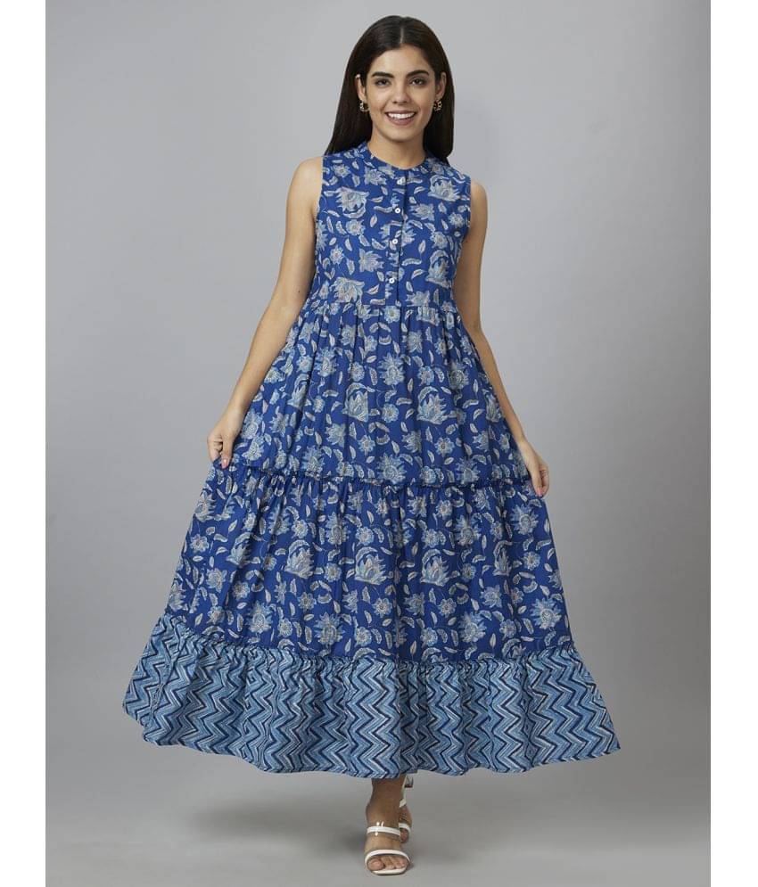     			Globus - Blue Cotton Women's Fit & Flare Dress ( Pack of 1 )