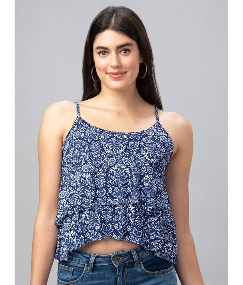Globus - Blue Polyester Women's Tiered Top ( Pack of 1 )     			Globus - Blue Polyester Women's Tiered Top ( Pack of 1 )