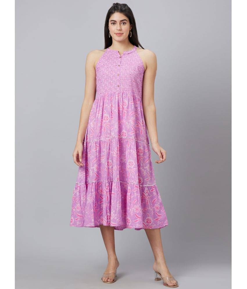 Globus - Mauve Cotton Women's Fit & Flare Dress ( Pack of 1 )     			Globus - Mauve Cotton Women's Fit & Flare Dress ( Pack of 1 )