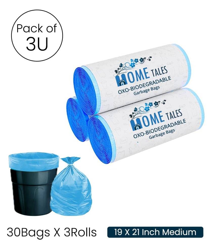     			Oxo-Biodegradable /Eco Friendly Garbage Bag for Dustbin,19 x 21 Inches (Medium) 90 Bags (3 Rolls), Light Blue
