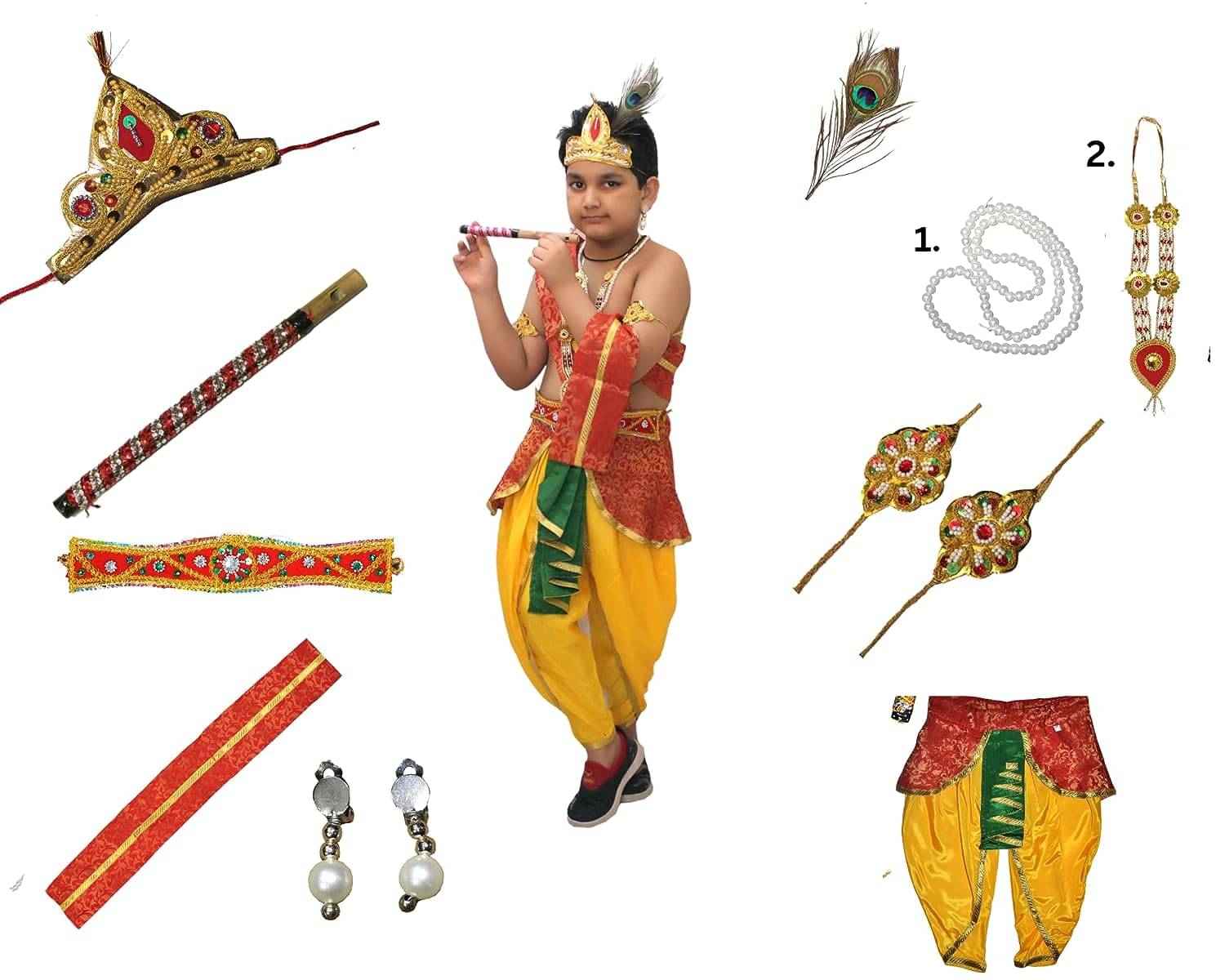 Kaku Fancy Dresses Krishna Costume for Boy/Janmashtami/Bal Gopal Dress/Kanha Costume/Bal Krishna/Mythological Costume for Boy - Yellow-Red, 3-4 Years Kaku Fancy Dresses Krishna Costume for Boy/Janmashtami/Bal Gopal Dress/Kanha Costume/Bal Krishna/Mythological Costume for Boy - Yellow-Red, 3-4 Years