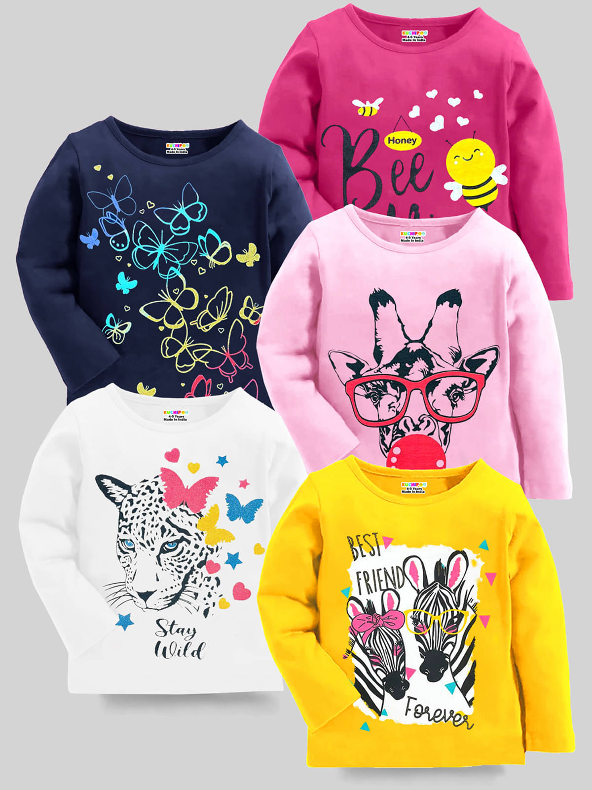     			Kuchipoo Pack of 5 Girls Cotton Blend T-Shirt ( Multicolor4 )