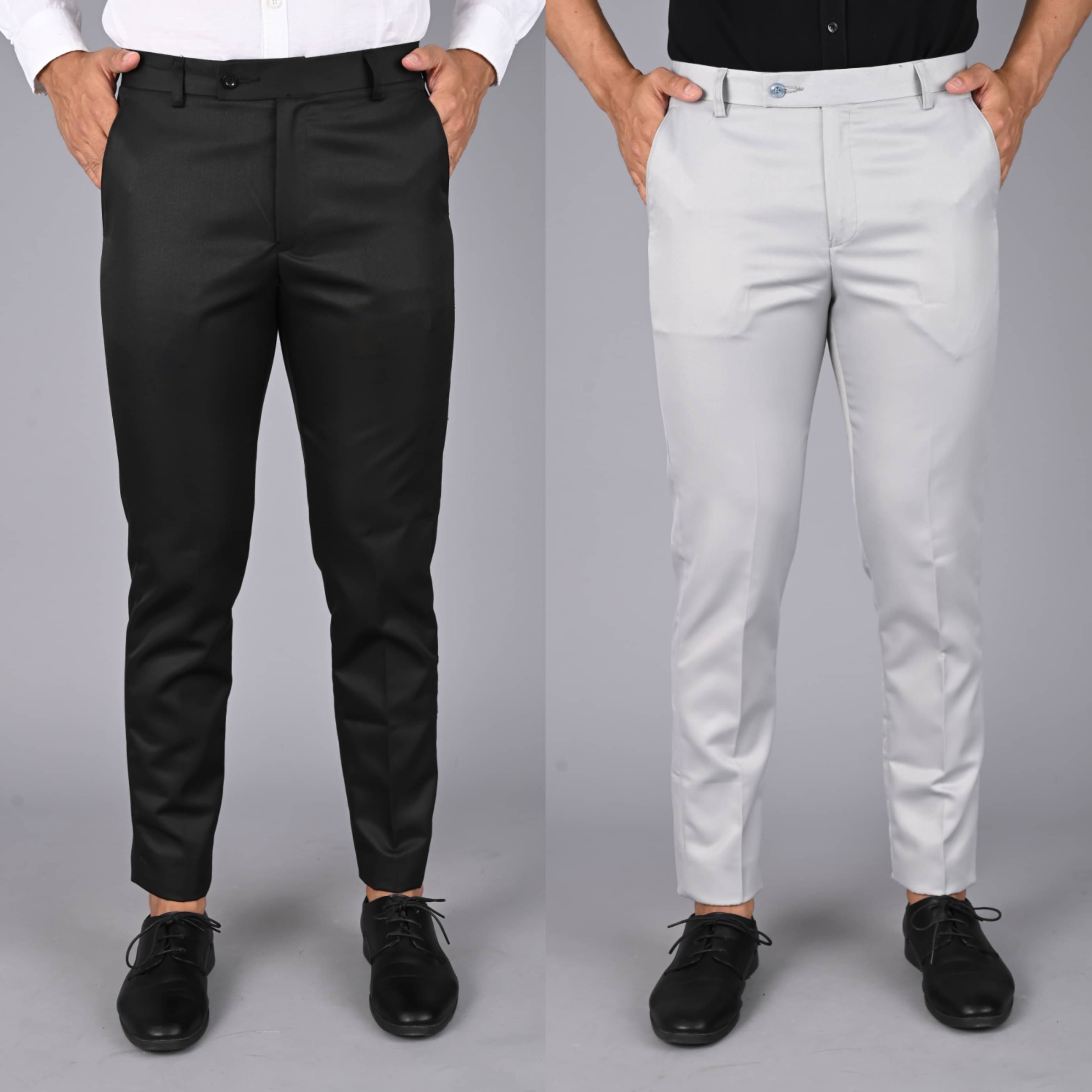     			MANCREW Grey Melange Regular Formal Trouser ( Pack of 2 )