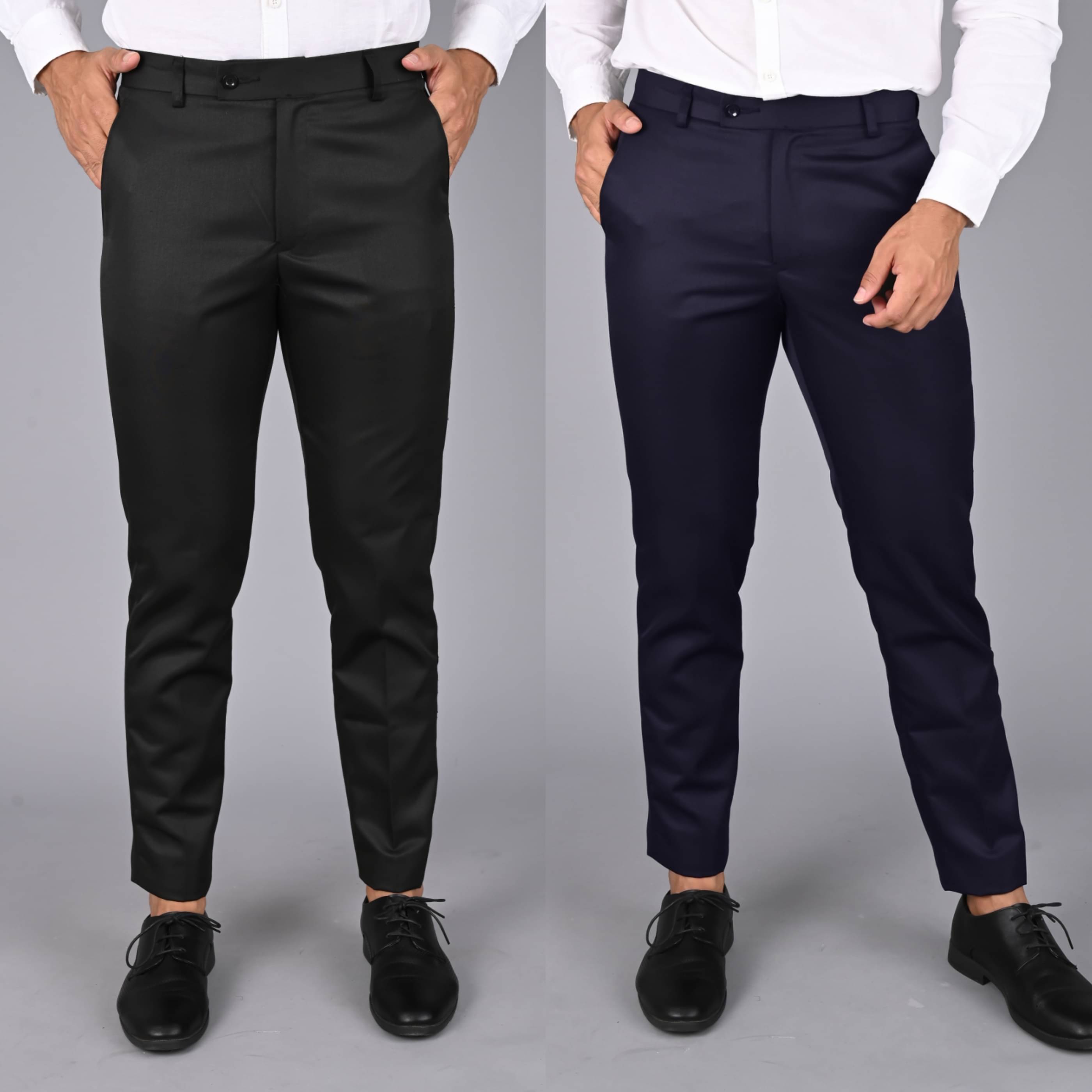     			MANCREW Navy Blue Regular Formal Trouser ( Pack of 2 )