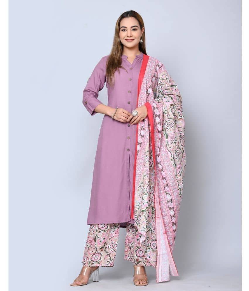 MAUKA - Purple Front Slit Rayon Women's Stitched Salwar Suit ( Pack of 1 )