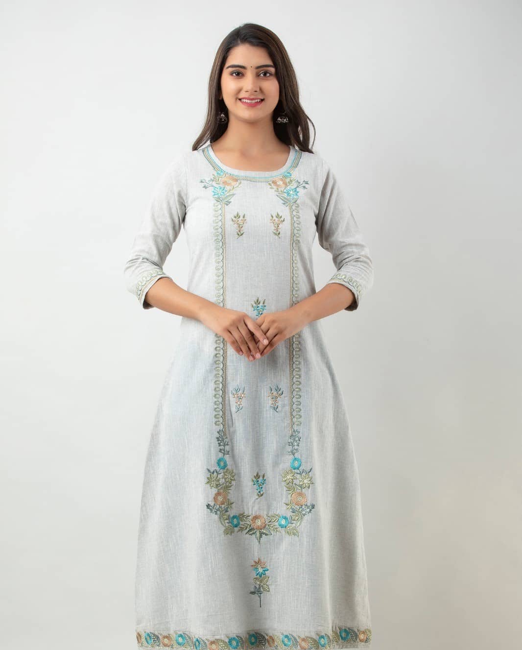 MAUKA - Silver Cotton Women's Flared Kurti ( Pack of 1 ) - Kurtis, Tunics | Buy online on ZillyBuy
