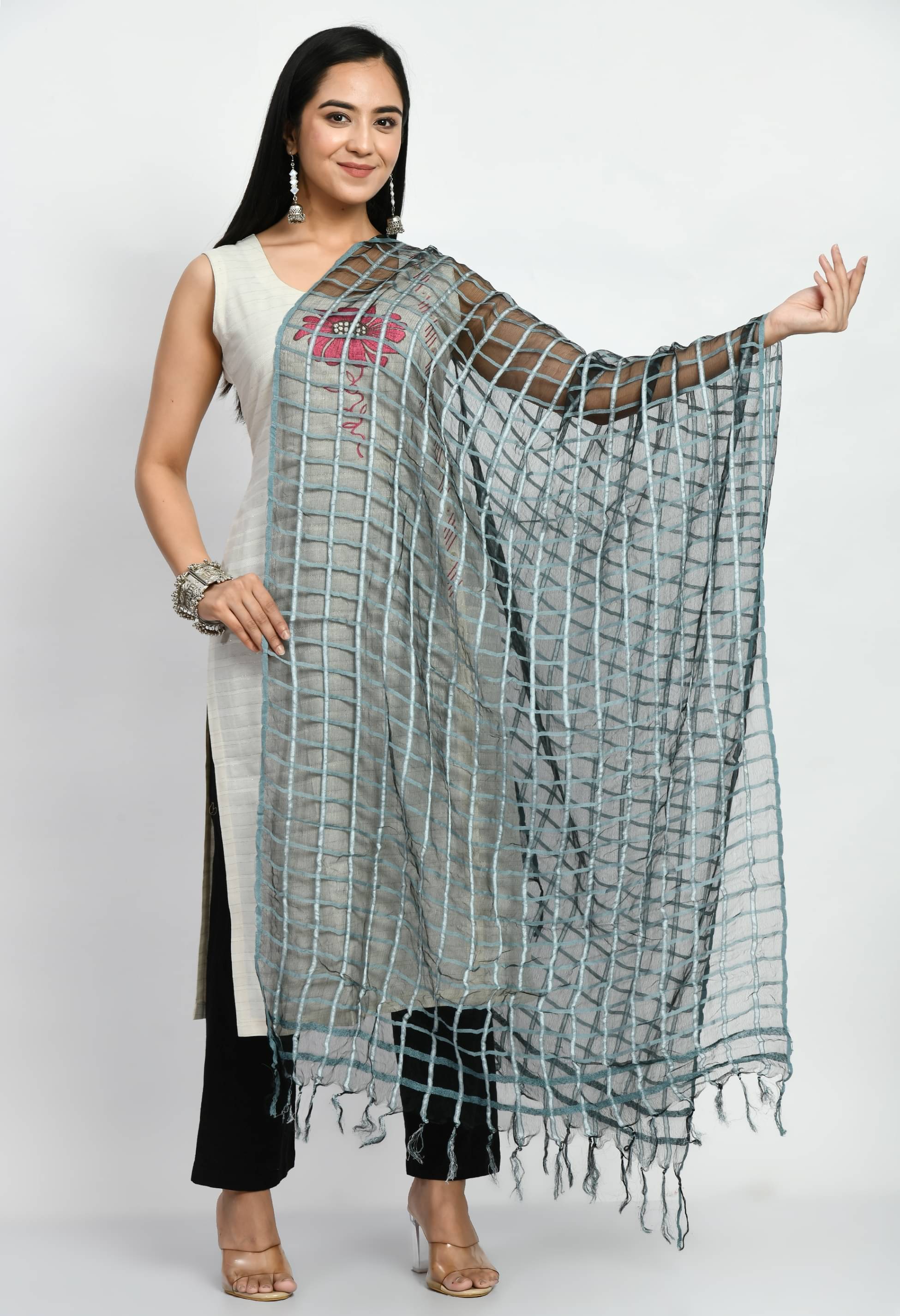 MAURYA - Black Chanderi Women's Dupatta - ( Pack of 1 )     			MAURYA - Black Chanderi Women's Dupatta - ( Pack of 1 )