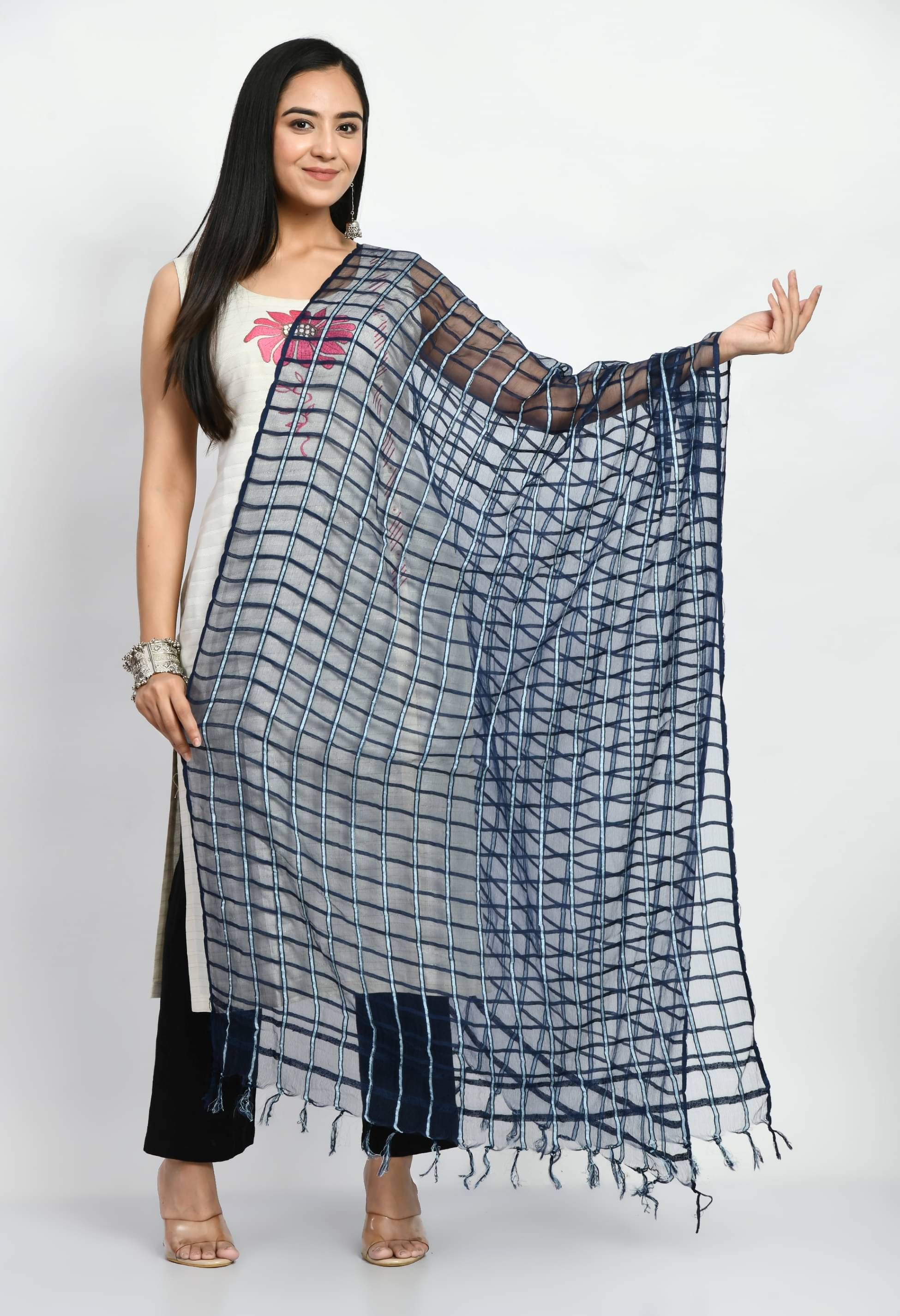 MAURYA - Navy Blue Chanderi Women's Dupatta - ( Pack of 1 )     			MAURYA - Navy Blue Chanderi Women's Dupatta - ( Pack of 1 )