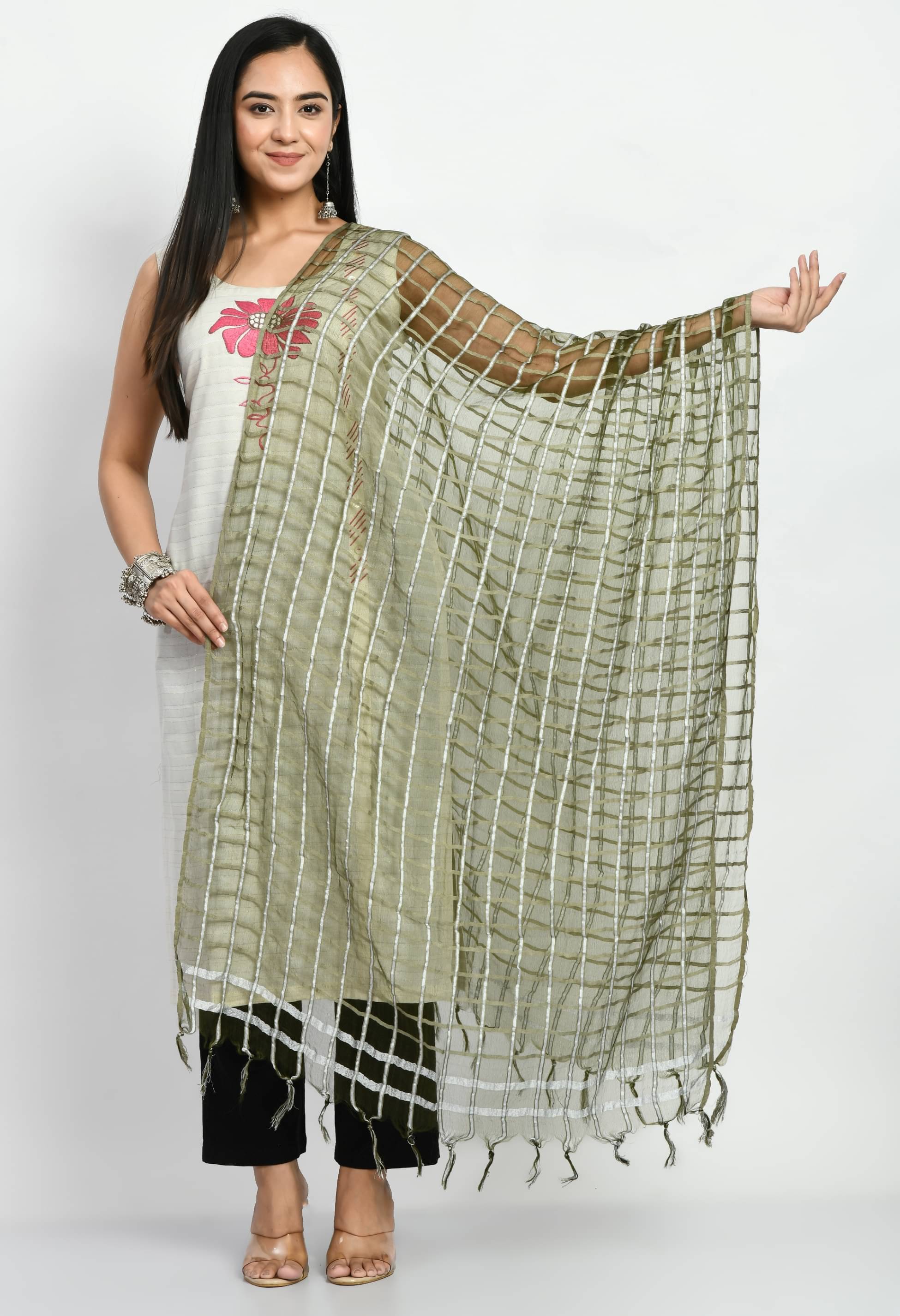 MAURYA - Olive Chanderi Women's Dupatta - ( Pack of 1 )     			MAURYA - Olive Chanderi Women's Dupatta - ( Pack of 1 )