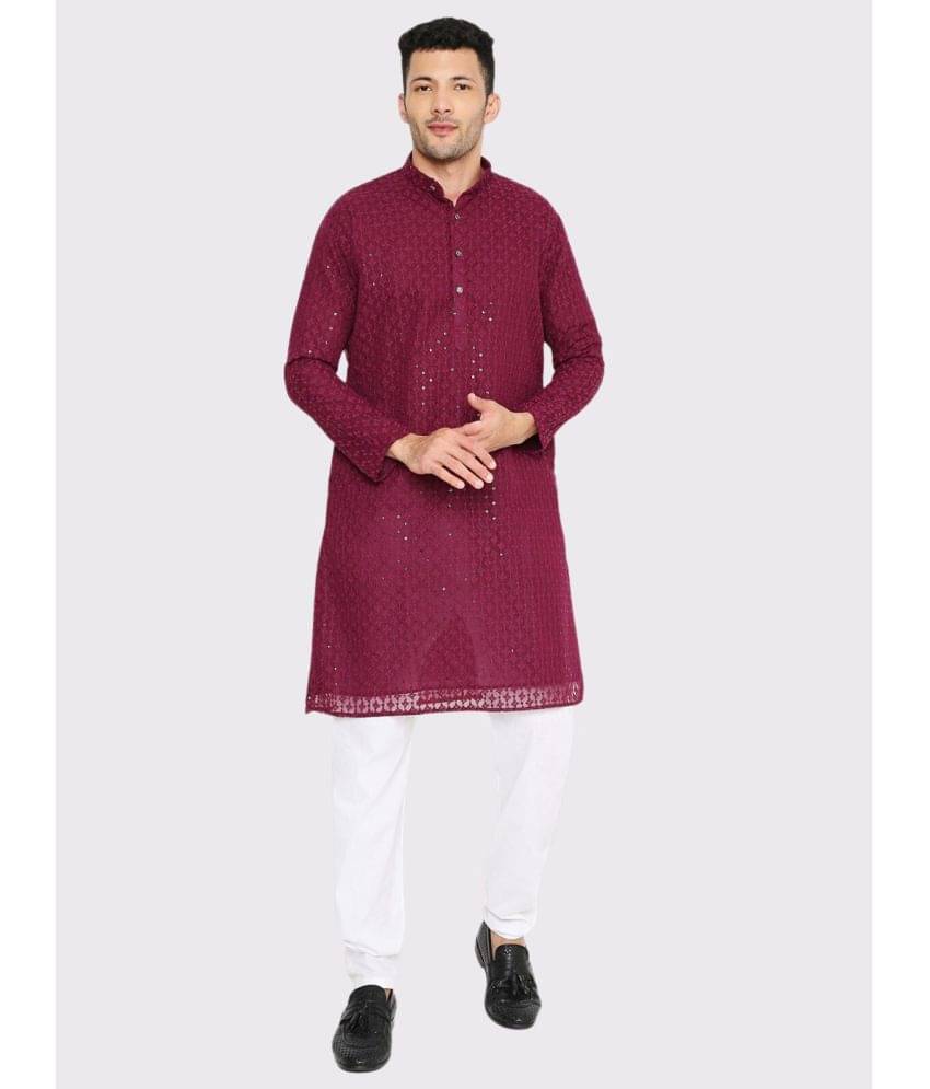     			Maharaja - Magenta Georgette Regular Fit Men's Kurta Pyjama Set ( Pack of 1 )