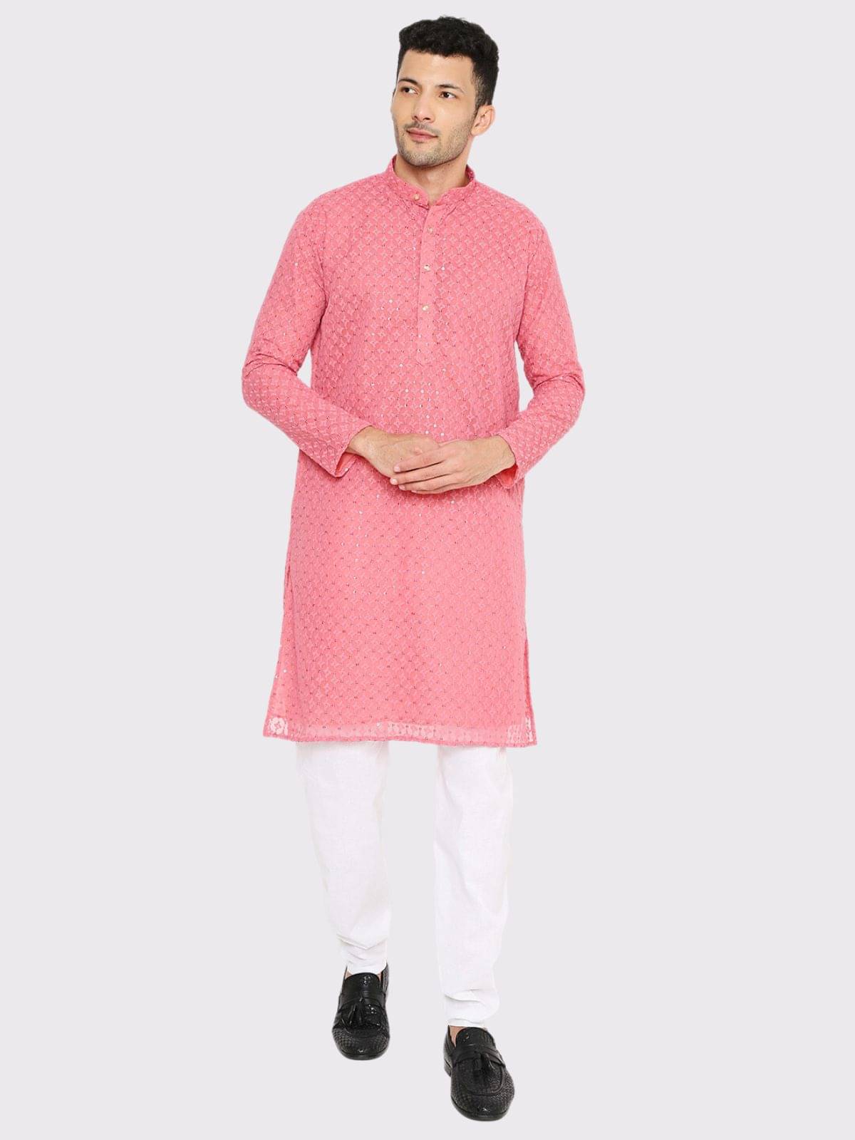     			Maharaja - Pink Georgette Regular Fit Men's Kurta Pyjama Set ( Pack of 1 )