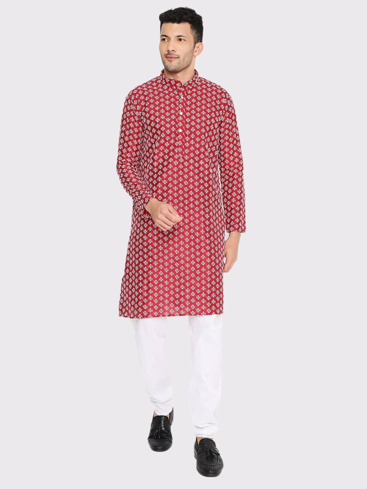 Maharaja - Red Silk Regular Fit Men's Kurta Pyjama Set ( Pack of 1 ) Maharaja - Red Silk Regular Fit Men's Kurta Pyjama Set ( Pack of 1 )