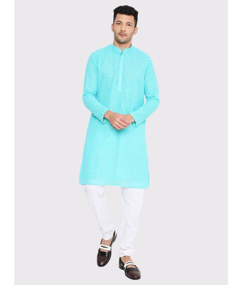 Maharaja - Turquoise Georgette Regular Fit Men's Kurta Pyjama Set ( Pack of 1 ) - Kurtas & Kurta Sets | Buy online on ZillyBuy