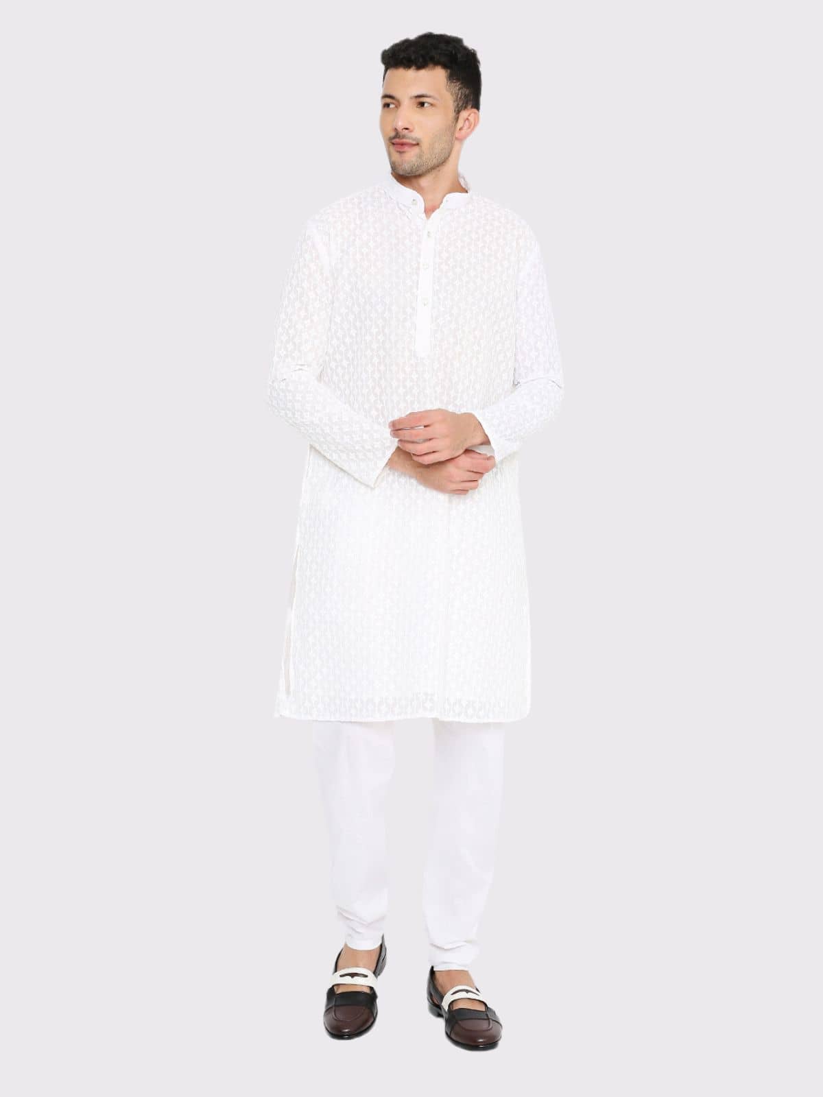 Maharaja - White Georgette Regular Fit Men's Kurta Pyjama Set ( Pack of 1 ) - Kurtas & Kurta Sets | Buy online on ZillyBuy