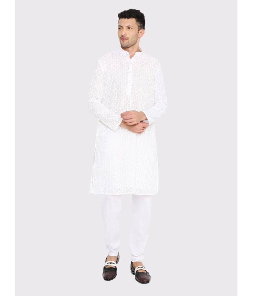 Maharaja - White Georgette Regular Fit Men's Kurta Pyjama Set ( Pack of 1 ) Maharaja - White Georgette Regular Fit Men's Kurta Pyjama Set ( Pack of 1 )