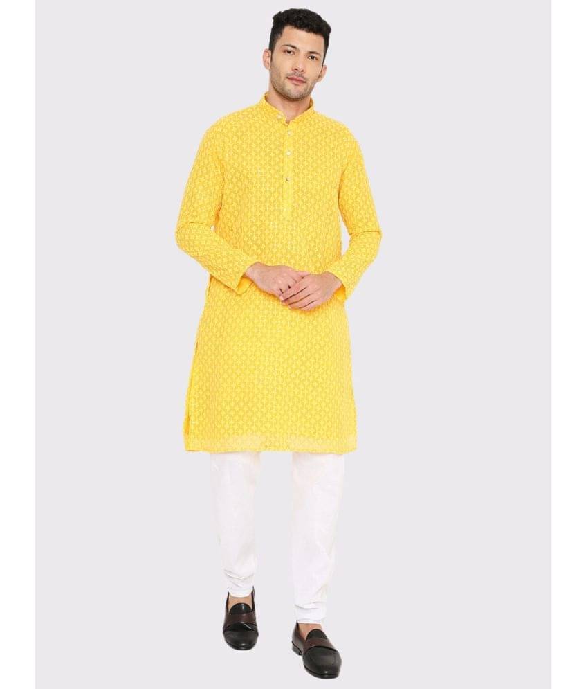 Maharaja - Yellow Georgette Regular Fit Men's Kurta Pyjama Set ( Pack of 1 ) Maharaja - Yellow Georgette Regular Fit Men's Kurta Pyjama Set ( Pack of 1 )