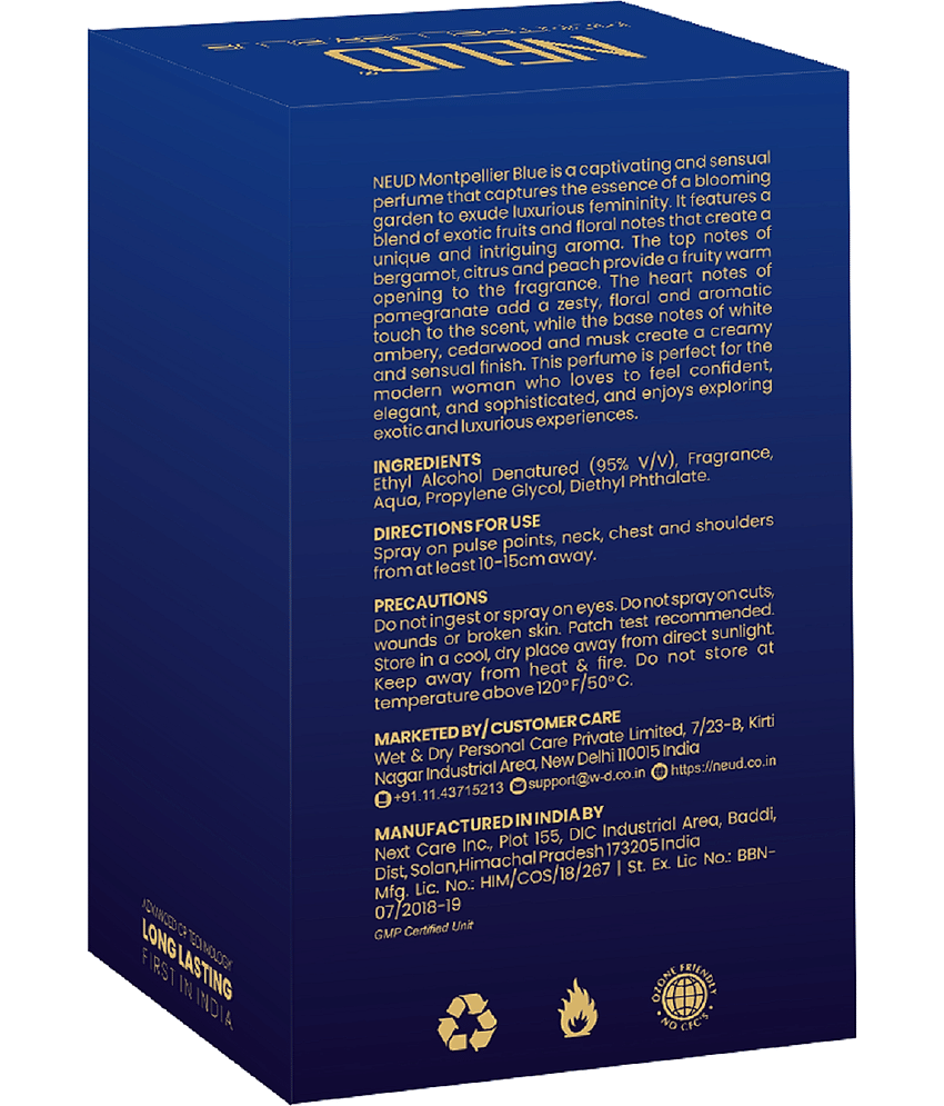 NEUD Montpellier Blue Luxury Perfume for Elegant Women Long Lasting EDP, 100 ml