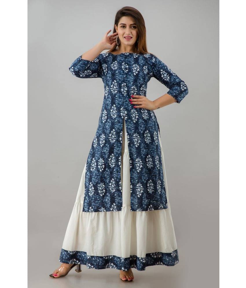 NeshamaKurti - Blue Front Slit Rayon Women's Stitched Salwar Suit ( Pack of 1 ) NeshamaKurti - Blue Front Slit Rayon Women's Stitched Salwar Suit ( Pack of 1 )