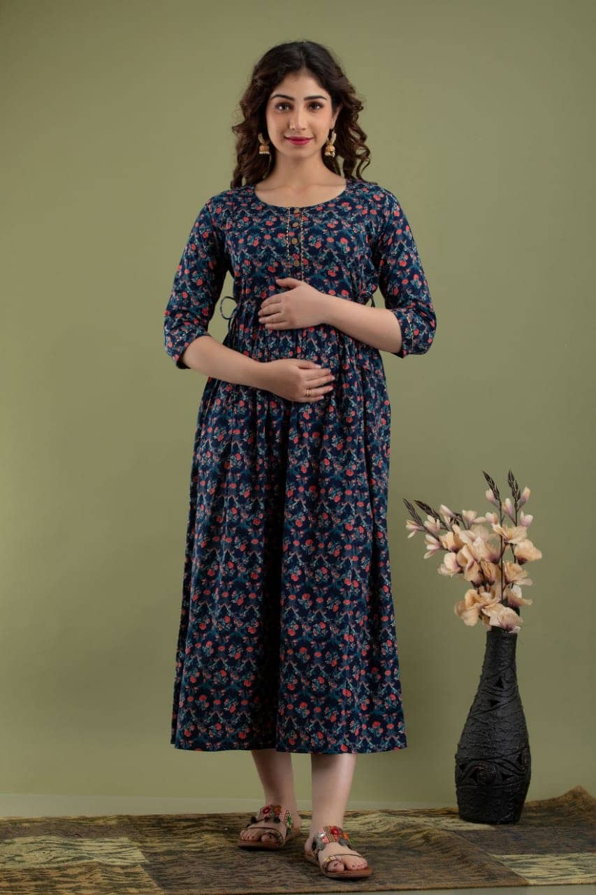 Nevisha Style Blue Cotton Maternity Kurta Single