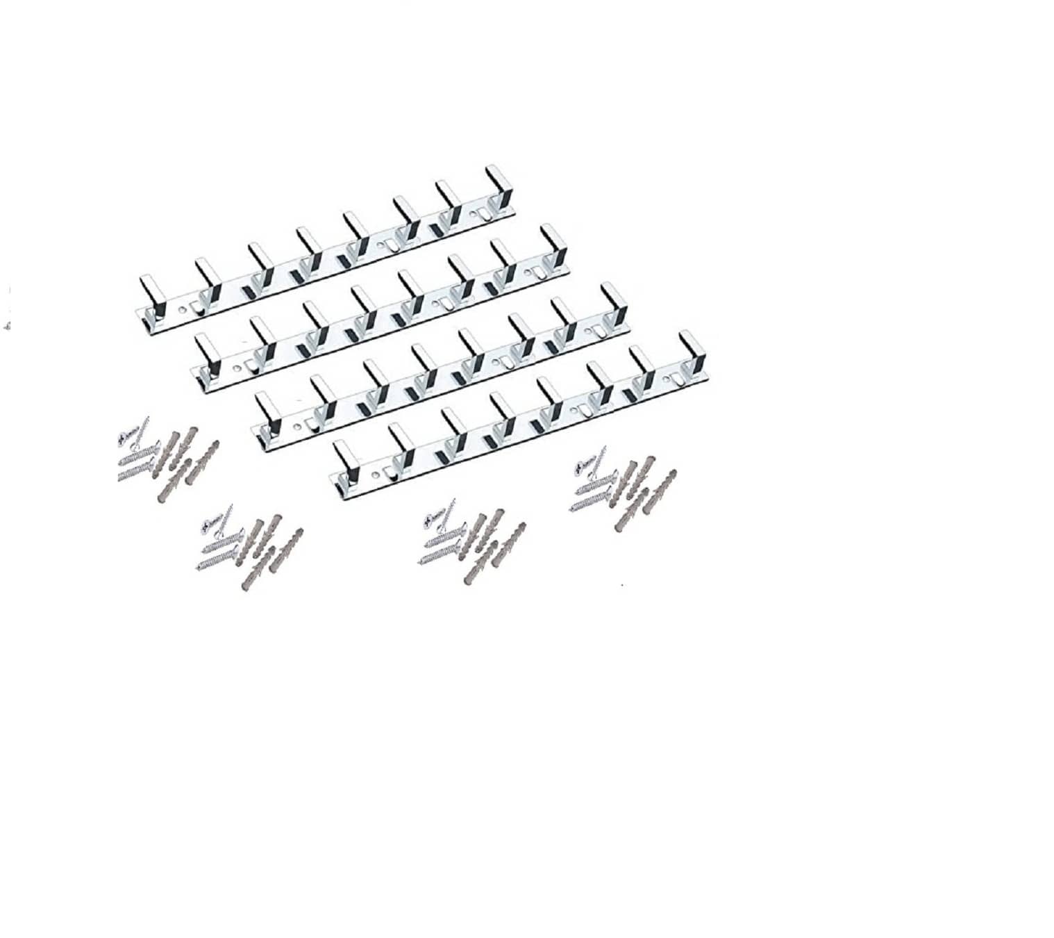 ONJECX Stainless Steel & Aluminium Premium Heavy Quality - 8 PIN L Save Cloth Hanger Bathroom Wall Door Hooks with 16 Screw and 16 Grip (Pack of 4 pcs) LHS08SS4
