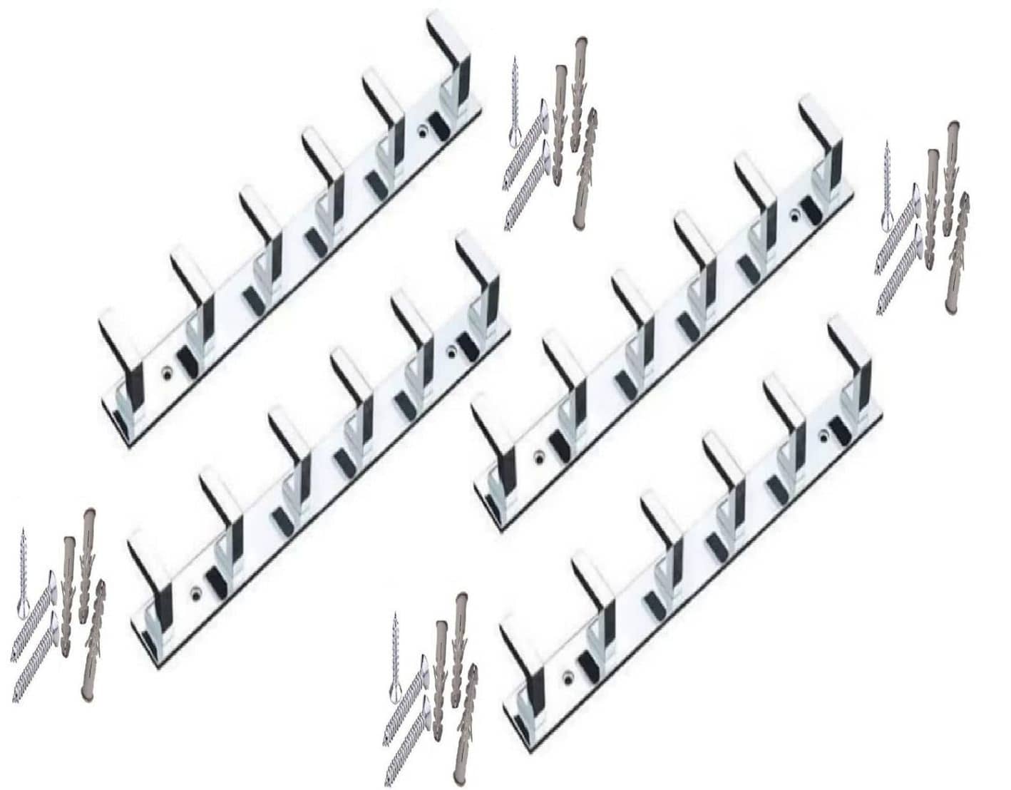 ONJECX Stainless Steel & Aluminium Premium Heavy Quality - 6 PIN L Save Cloth Hanger Bathroom Wall Door Hooks with 12 Screw and 12 Grip (Pack of 4 pcs) LHS06SS4