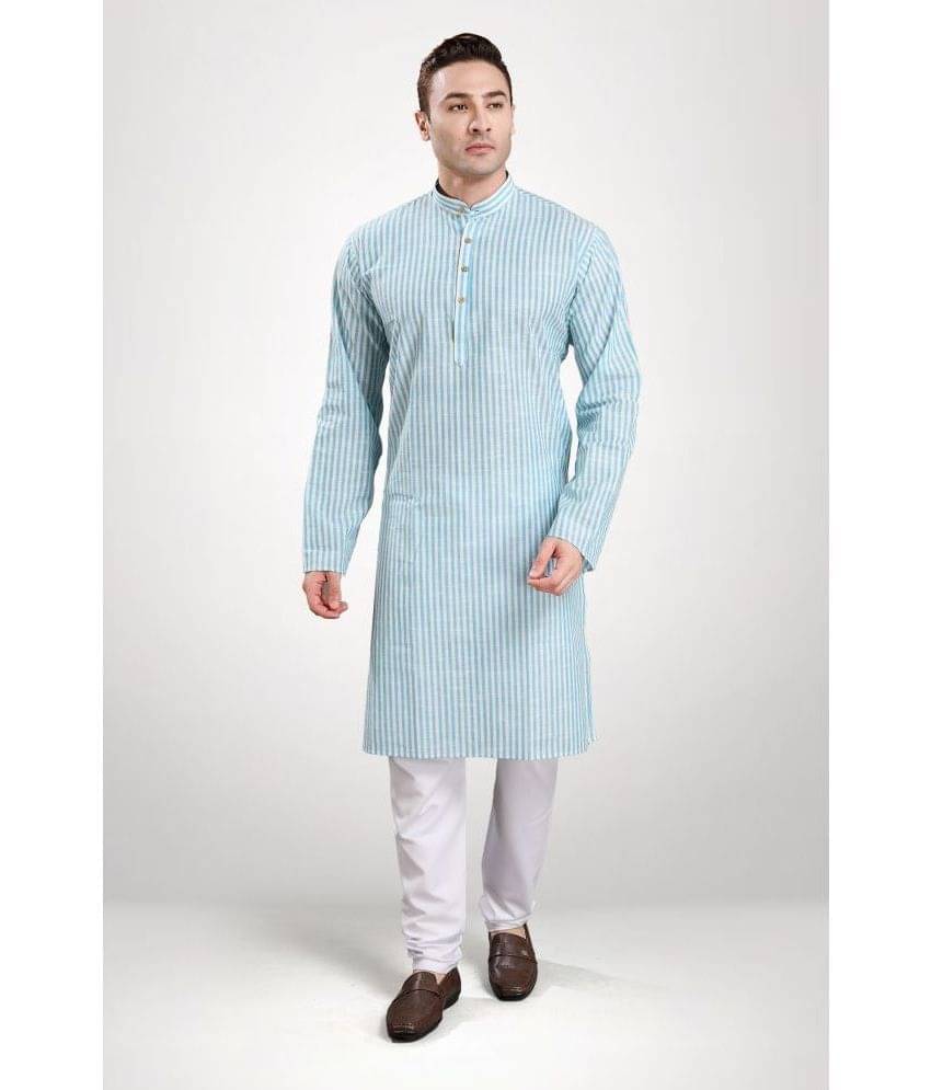 RG Designers - Sky Blue Cotton Regular Fit Men's Kurta Pyjama Set ( Pack of 1 )     			RG Designers - Sky Blue Cotton Regular Fit Men's Kurta Pyjama Set ( Pack of 1 )