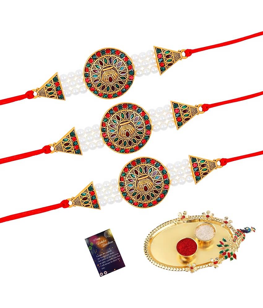 Silver Shine - Red Rakhi Combo ( Pack of 3 ) - Bangles & Bracelets | Buy online on ZillyBuy