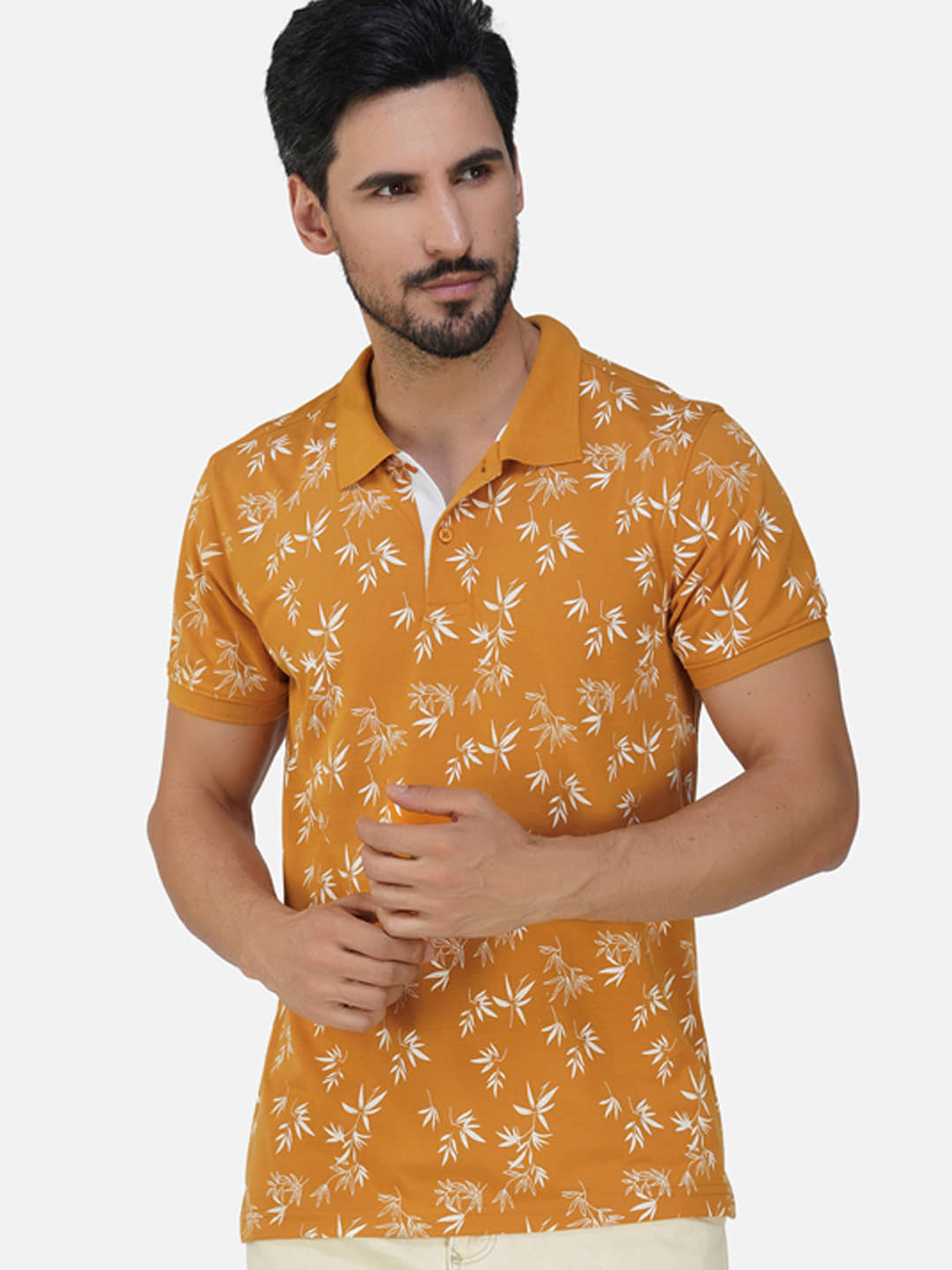 XFOX Pack of 1 Cotton Blend Regular Fit Printed Half Sleeves Men's Polo T Shirt ( Gold )
