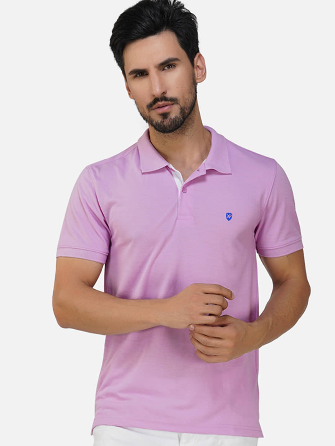 XFOX Pack of 1 Cotton Blend Regular Fit Solid Half Sleeves Men's Polo T Shirt ( Lavender )