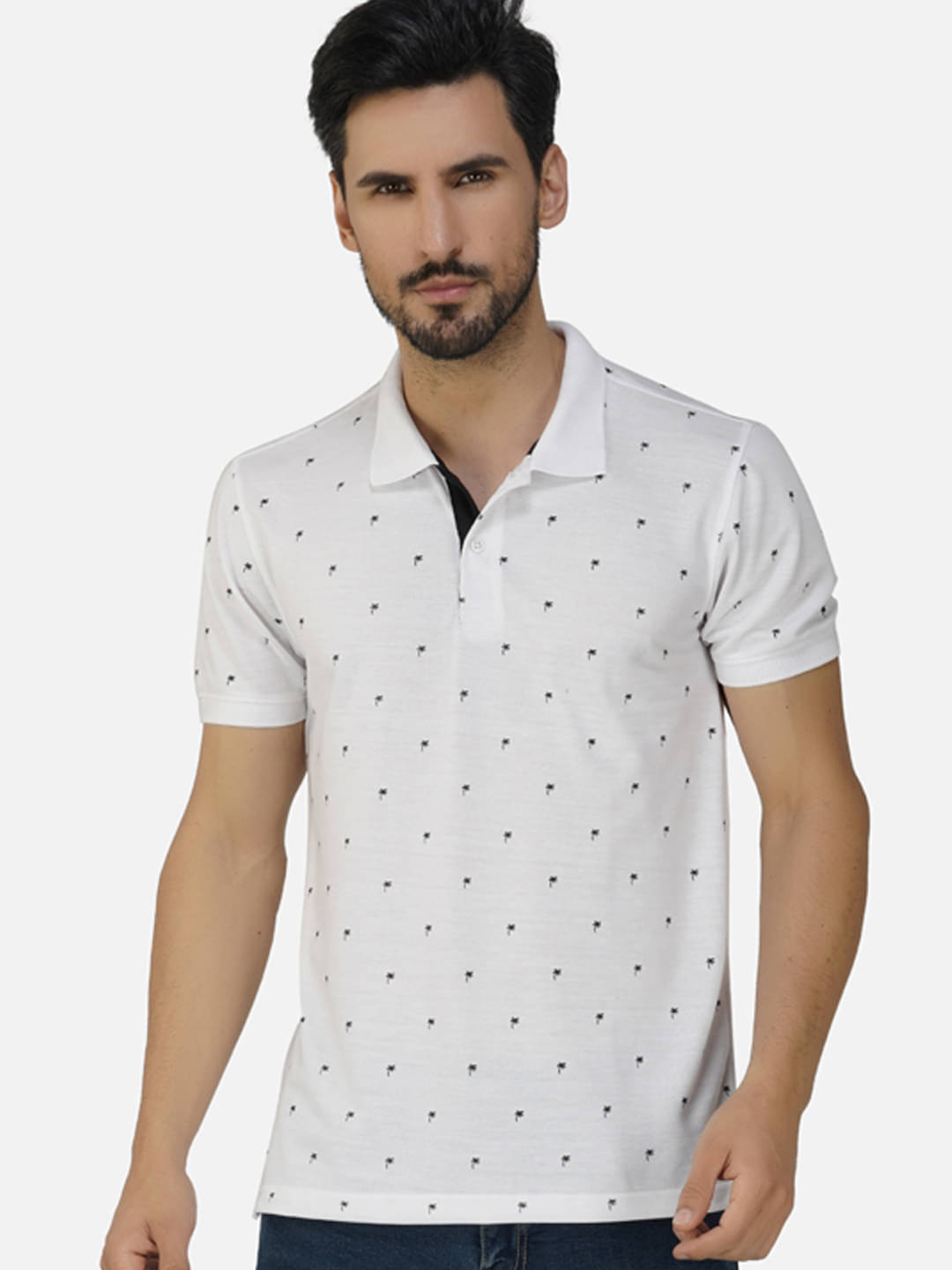     			XFOX Pack of 1 Cotton Blend Regular Fit Printed Half Sleeves Men's Polo T Shirt ( White )