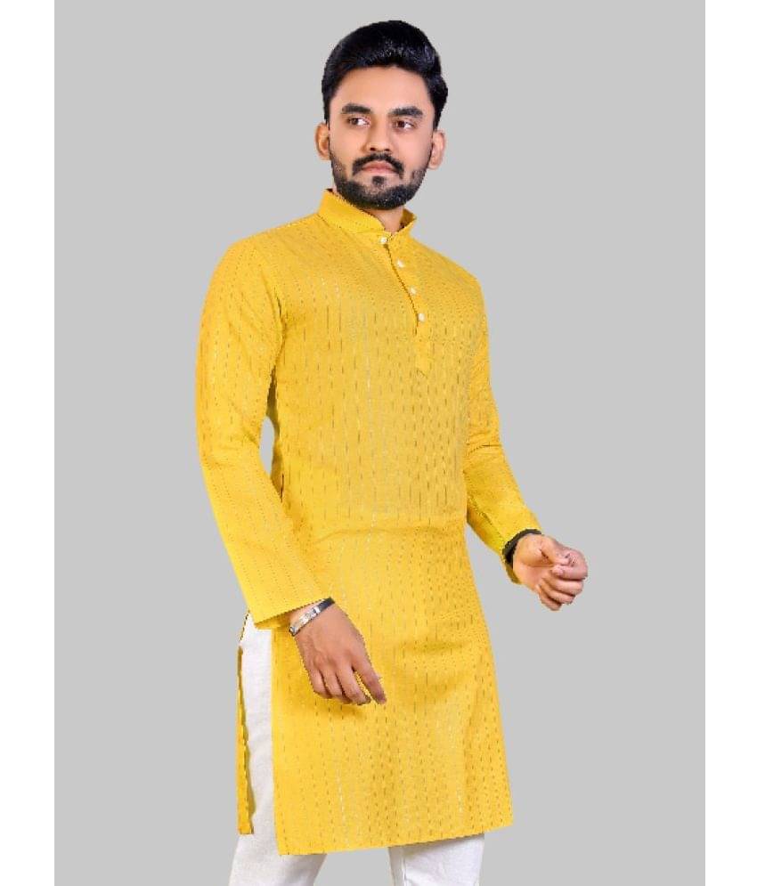 YUG ART - Yellow Cotton Blend Men's Regular Kurta ( Pack of 1 ) YUG ART - Yellow Cotton Blend Men's Regular Kurta ( Pack of 1 )