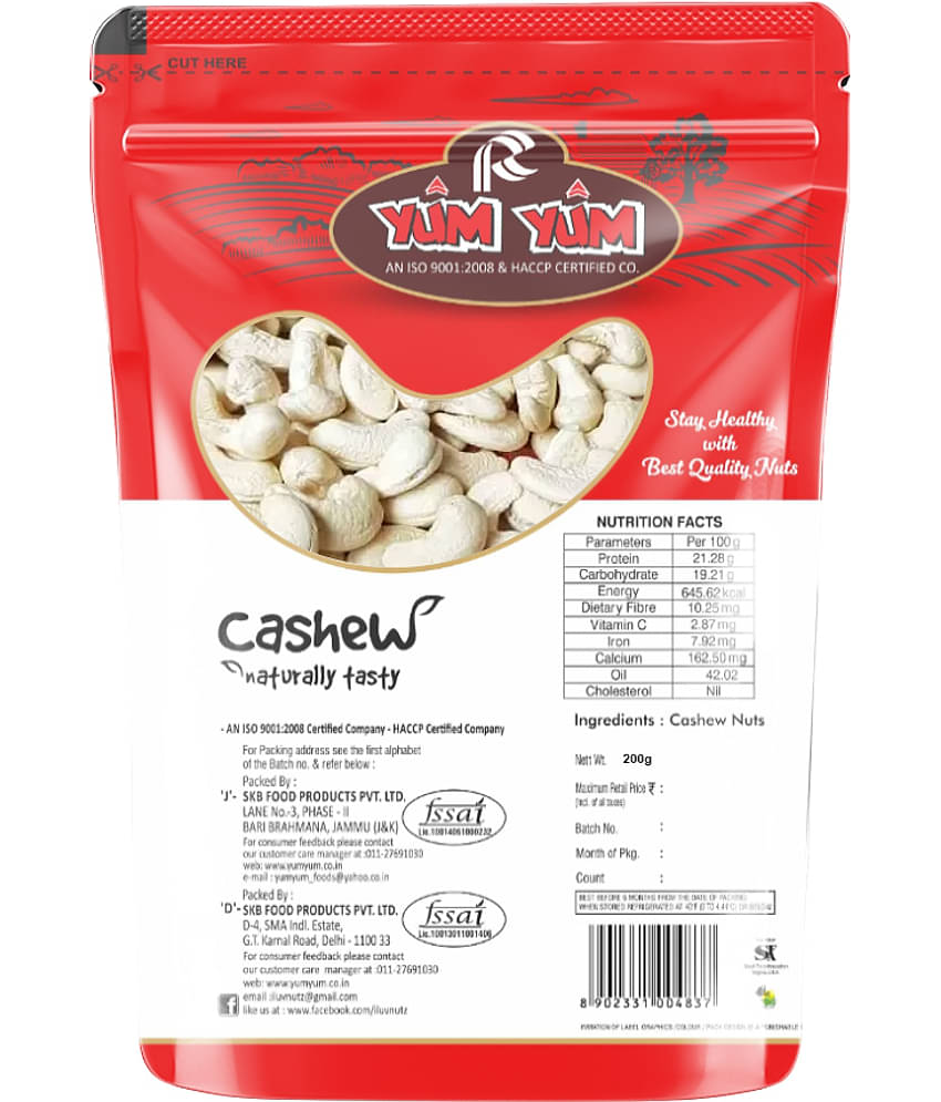 YUM YUM 100% Natural Premium Quality Plain Raw Cashews Nut Dry Fruits Cashews (250 g)